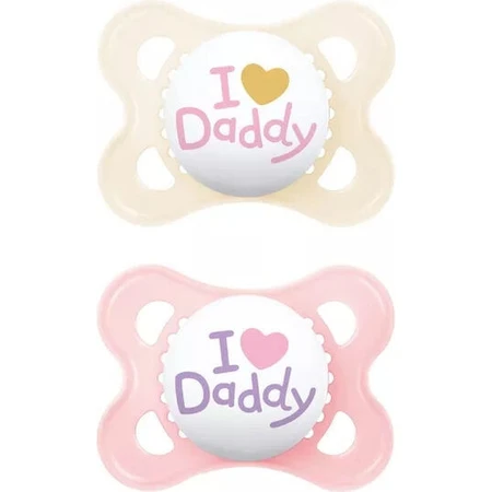 Mama Originele Siliconen Fopspeen Love Daddy - Roze 2-6 maanden 2st