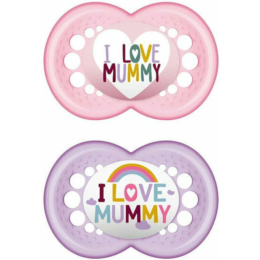 Mam 265S I Love Mummy Sucettes orthodontiques en silicone I Love Mummy - rose lilas pour 16+ mois 2pcs