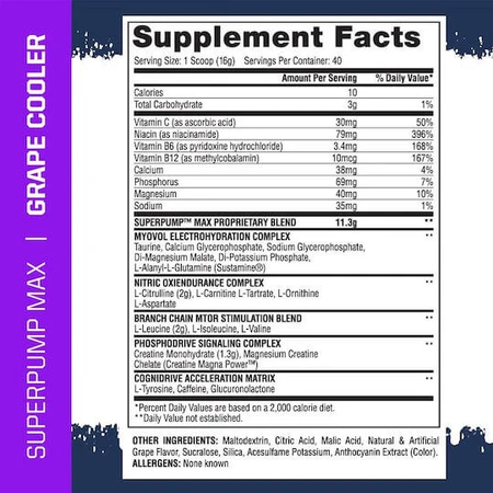 Gaspari SuperPump Max Speciaal Voedingssupplement 500gr Grape Cooler