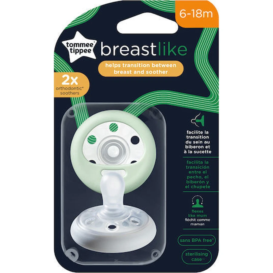 Tommee Tippee Blanco/Verde Ortodoncia de silicona para 6-18 meses 2pcs