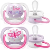 Philips Ultra Air Silicone orthodontische fopspeen met hoesje I Love Mum - Roze voor 0-6 maanden 2st