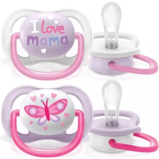 Philips Ultra Air Sucette orthodontique en silicone avec housse I Love Mum - Rose pour 0-6 mois 2pcs