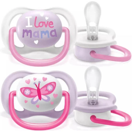 Philips Ultra Air Sucette orthodontique en silicone avec housse I Love Mum - Rose pour 0-6 mois 2pcs