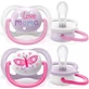 Philips Ultra Air Sucette orthodontique en silicone avec housse I Love Mum - Rose pour 0-6 mois 2pcs