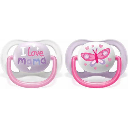 Philips Ultra Air Sucette orthodontique en silicone avec housse I Love Mum - Rose pour 0-6 mois 2pcs