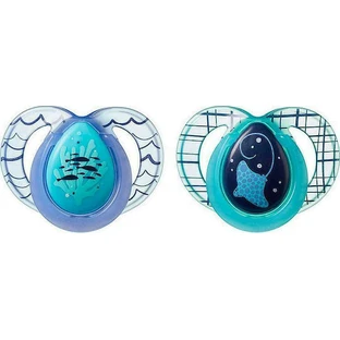 Tommee Tippee Time Night Silicone Orthodontic Pacifiers Large Large Pacifier - Blue-Blue Open for 6-18 months 2pcs