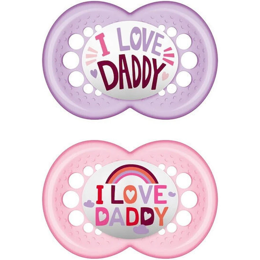 Mum Original I Love Daddy Silikon orthodontische Schnuller - Mov-Roz für 6-16 Monate 2pcs