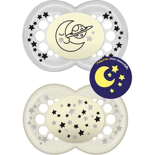 Mam Silikon kieferorthopädische Schnuller Moon-Stars - Beige-Grau für 16+ Monate 2pcs