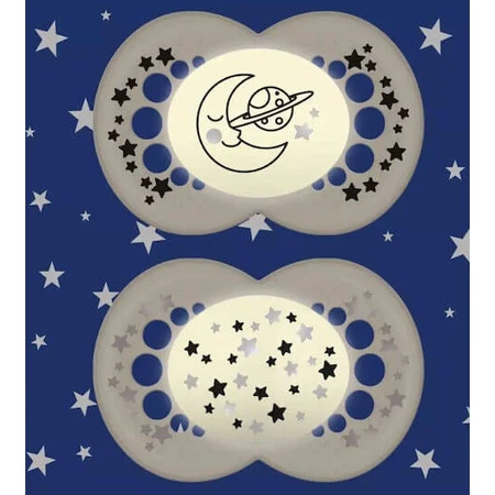 Mam Silikon kieferorthopädische Schnuller Moon-Stars - Beige-Grau für 16+ Monate 2pcs