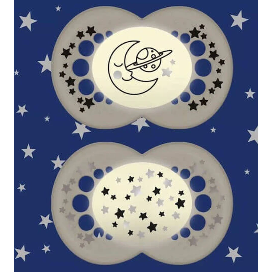 Mam Silikon kieferorthopädische Schnuller Moon-Stars - Beige-Grau für 16+ Monate 2pcs