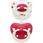 Nuk Handtekening Nacht Orthodontische Nacht Fopspeen Silicone met Zakje Wit & Rood voor 0-6 maanden 2st