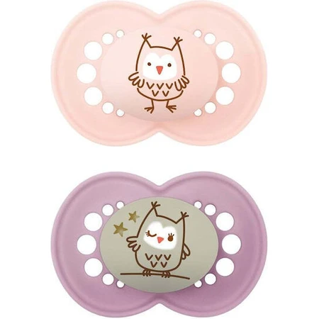 Mam Day & Night 274S Silicone Orthodontische Fopspenen Uil Fopspeen - Roze / Paars voor 16+ maanden 2st