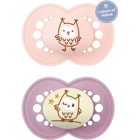 Mam Day & Night 274S Silicone Orthodontische Fopspenen Uil Fopspeen - Roze / Paars voor 16+ maanden 2st