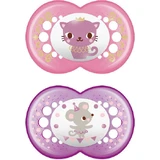 Mam Orthodontic Silicon Cat Orthodontic Pacifiers - Pink/Violet for 16+ months 2pcs