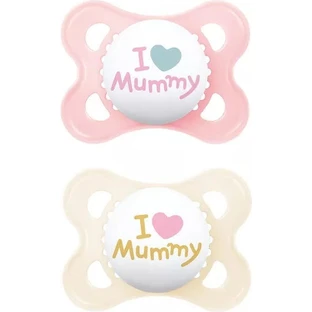 Mam Original Mummy Loves Mummy Silikon orthodontische Schnuller - Rosa/Buche für 2-6 Monate 2pcs