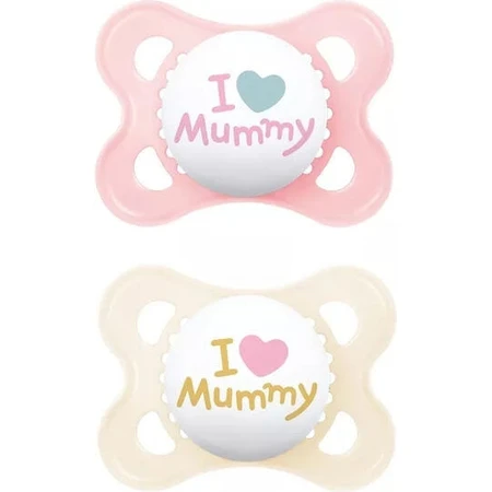 Mam Original Mummy Loves Mummy Silikon orthodontische Schnuller - Rosa/Buche für 2-6 Monate 2pcs