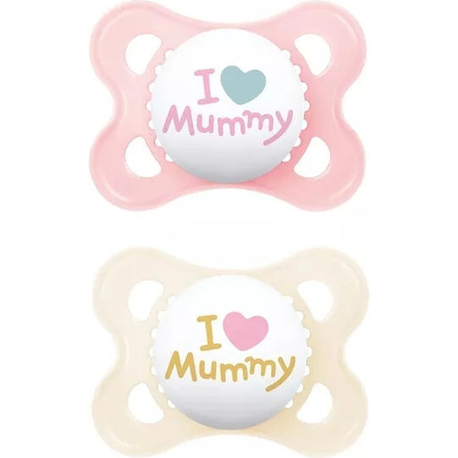 Mam Original Mummy Loves Mummy Silikon orthodontische Schnuller - Rosa/Buche für 2-6 Monate 2pcs