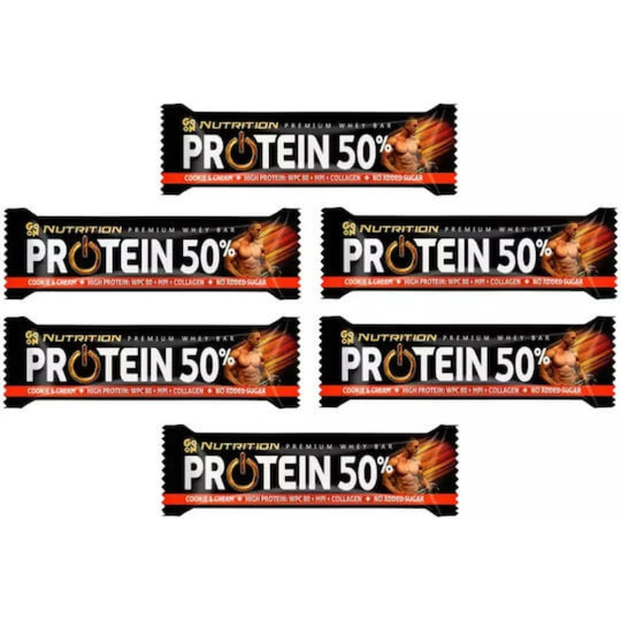 Go On Nutrition Premium Whey 50 Batoane cu 50% Proteină & Aromă Cookies & Cream 6x40gr