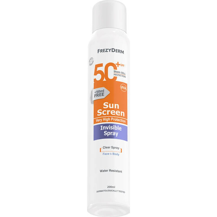 Frezyderm Invisible Waterproof Sun Protection Lotion für Gesicht und Körper SPF50 in Spray 200ml