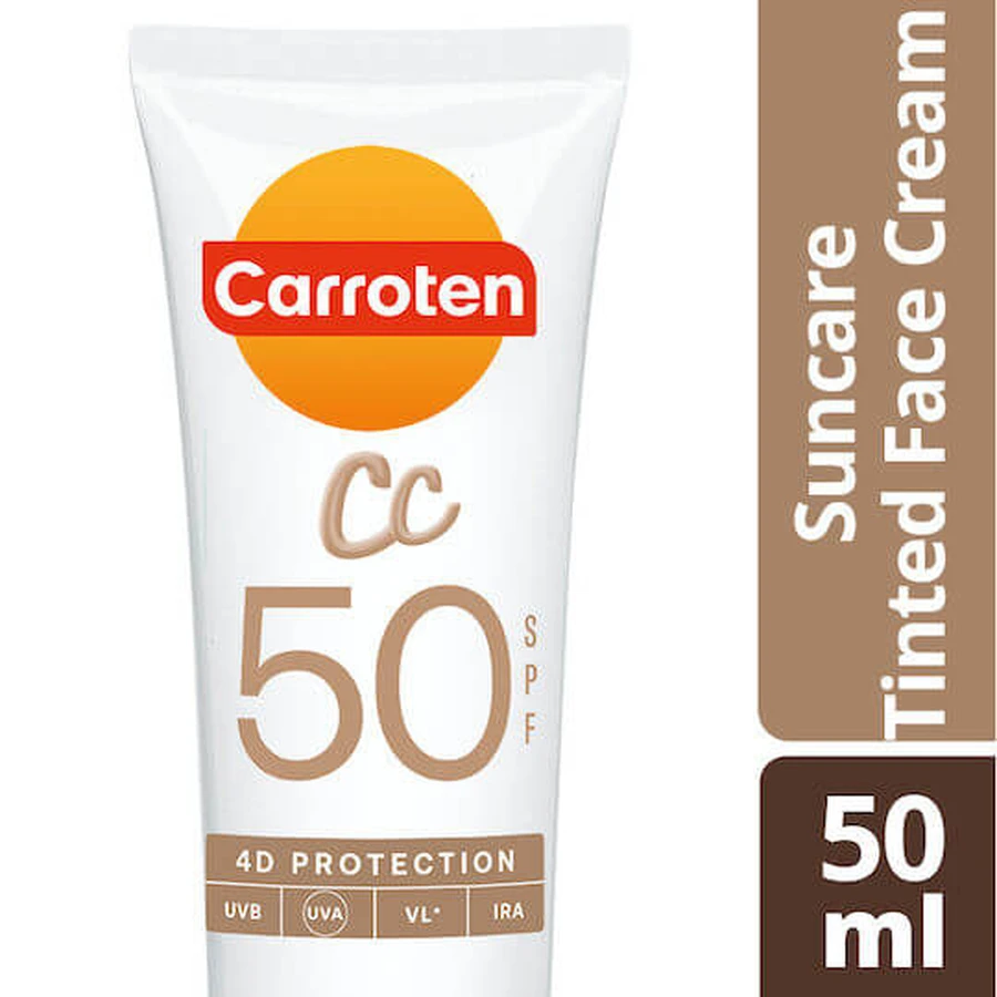 Carroten Crema facial protectora solar resistente al agua SPF50 con pigmento 50ml