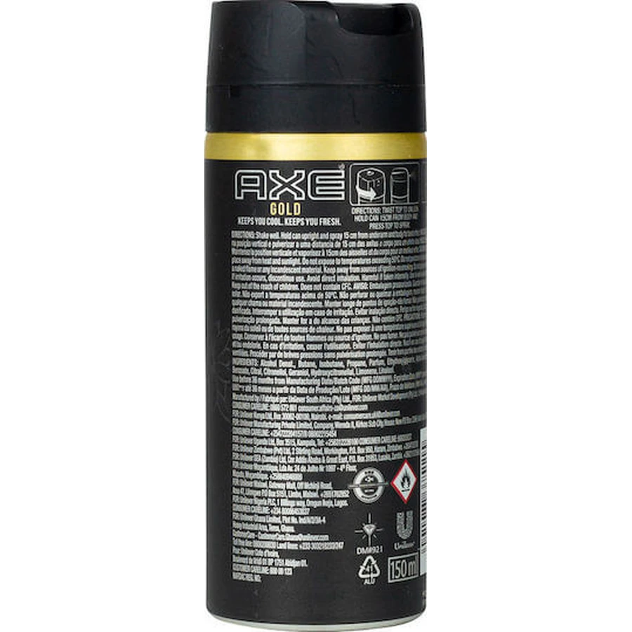 Axe Gold Oud Wood & Dark Vanilla Deodorant 24h sub formă de Spray 150ml