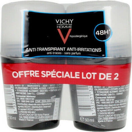 Vichy Homme Anti-Irritation 48h Deodorant 48h Roll-On 2x50ml