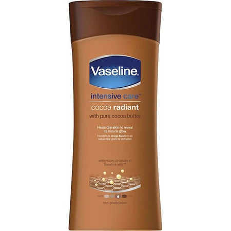 Vaseline Intensivpflege Kakao Strahlend Feuchtigkeitsspendende Regenerierende Lotion mit Aloe Vera für trockene Haut 400ml