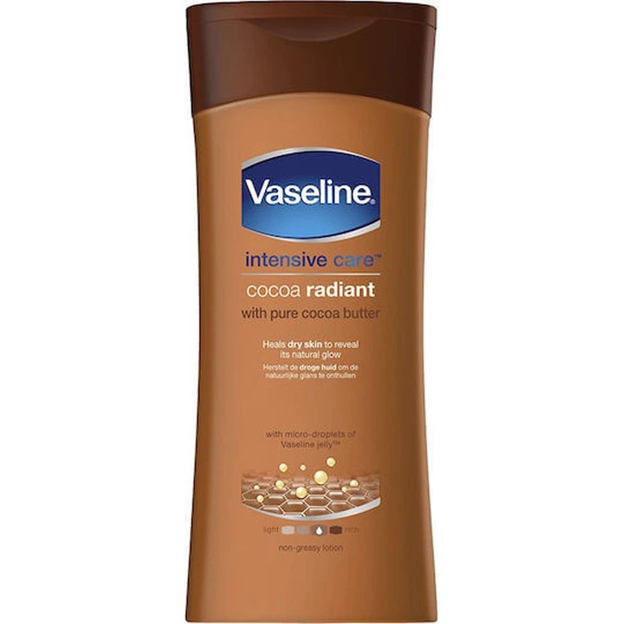 Vaseline Intensivpflege Kakao Strahlend Feuchtigkeitsspendende Regenerierende Lotion mit Aloe Vera für trockene Haut 400ml