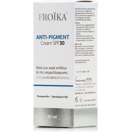 Froika Anti-Pigment-Gesichtstagescreme mit SPF30 gegen Pigmentflecken mit Vitamin C & Peptiden 30ml