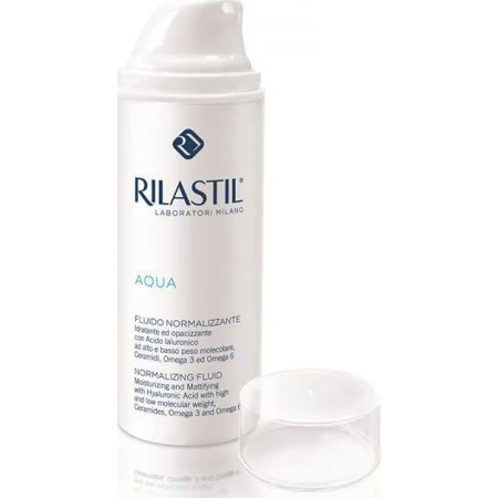 Rilastil Aqua 24h feuchtigkeitsspendende und regulierende flüssige Gesichtscreme mit Hyaluronsäure und Präbiotika 50ml