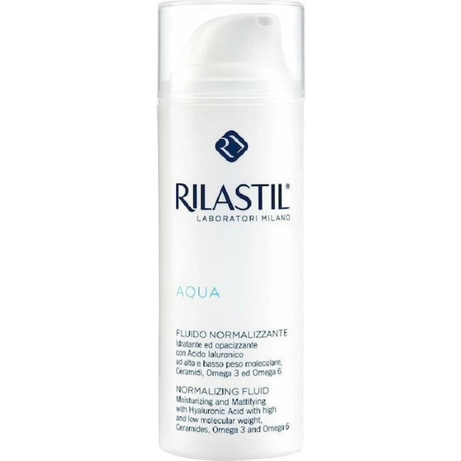 Rilastil Aqua 24h feuchtigkeitsspendende und regulierende flüssige Gesichtscreme mit Hyaluronsäure und Präbiotika 50ml