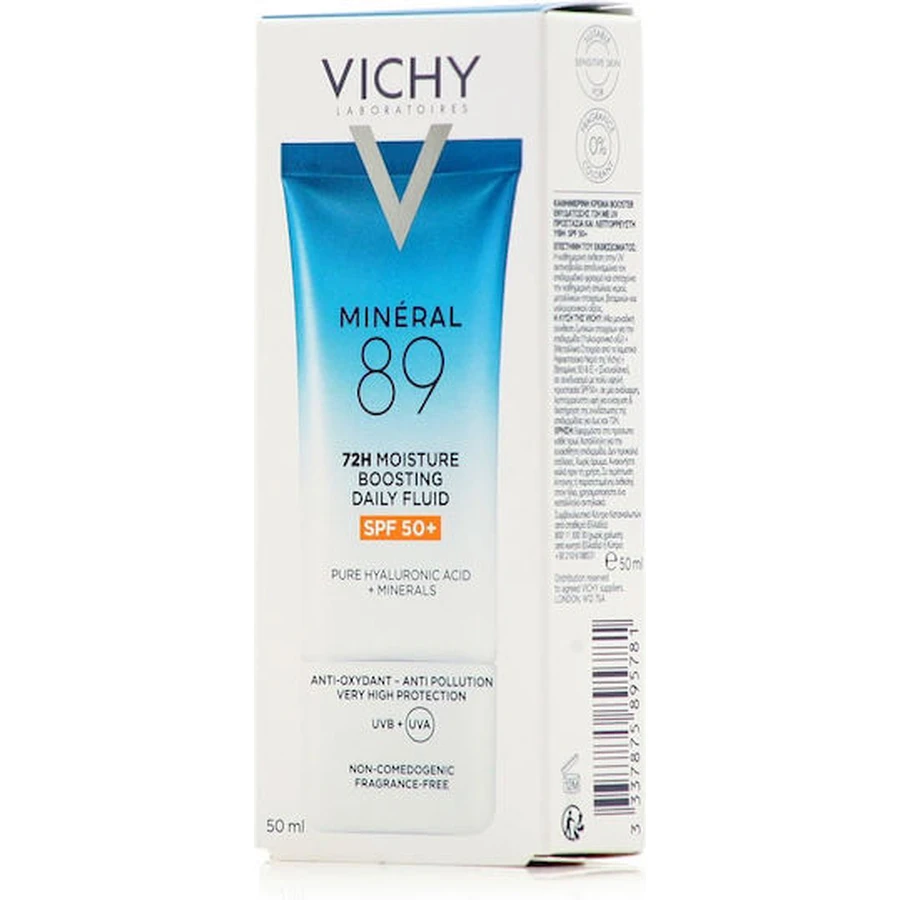 Vichy Mineral 89 Light 72h Moisturising Day Crème fluide hydratante visage avec SPF50 contre les imperfections avec Acide Hyaluronique 50ml