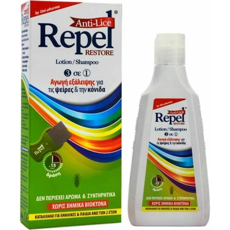 UNI-PHARMA Repel Repel Antipiojos Restore 3 en 1 Champú y Loción Antipiojos 200ml