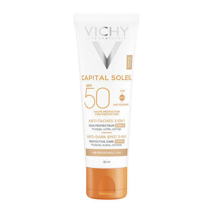 Vichy Capital Soleil Crema Facial 3 en 1 Anti-Pete Resistente al Agua con SPF50 con Pigmento 50ml