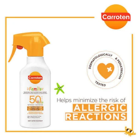 Carroten Family Crème solaire résistante à l'eau pour le visage et le corps SPF50 Spray 270ml