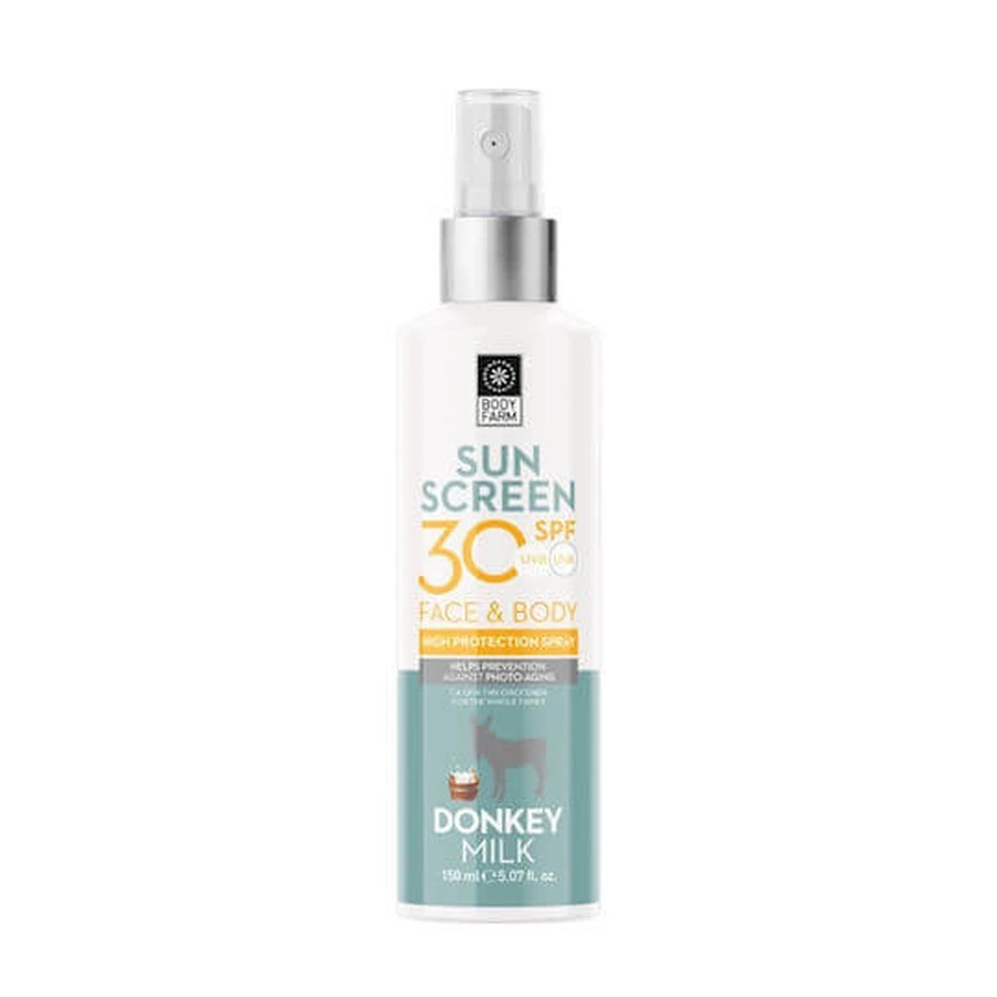 Bodyfarm Eselsmilch Eselsmilch Sonnenschutzemulsion für Gesicht und Körper SPF30 Spray 150ml