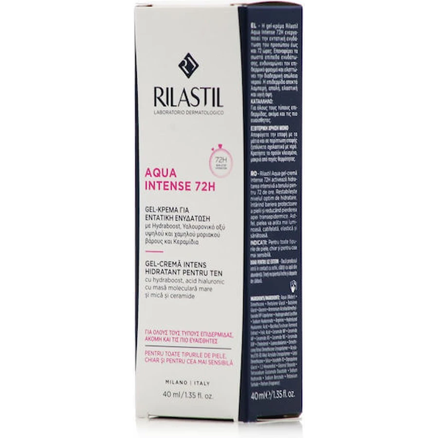 Rilastil Aqua Intense 72 Hour Moisturising Day Face Gel with Hyaluronic Acid and Ceramide 40ml