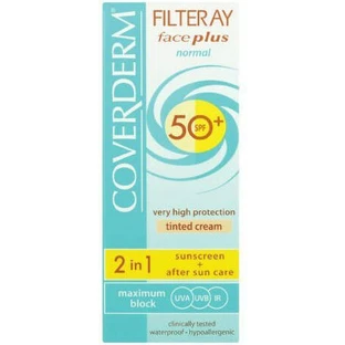 Coverderm Filteray Plus 2 en 1 Crema solar facial resistente al agua con pigmento marrón suave para piel normal SPF50 50ml