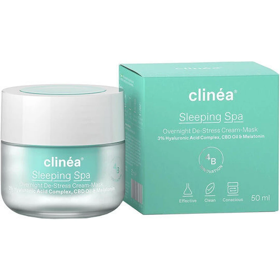 Clinea Sleeping Spa Overnight De-Stress Refill Feuchtigkeitsspendender Gesichtsbalsam für die Nacht mit Hyaluronsäure und Präbiotika 50ml