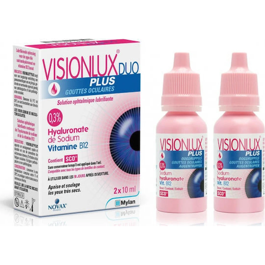Novax Pharma Visionlux Duo Plus Hyaluronic Acid Eye Drops for Dry Eyes 2x10ml