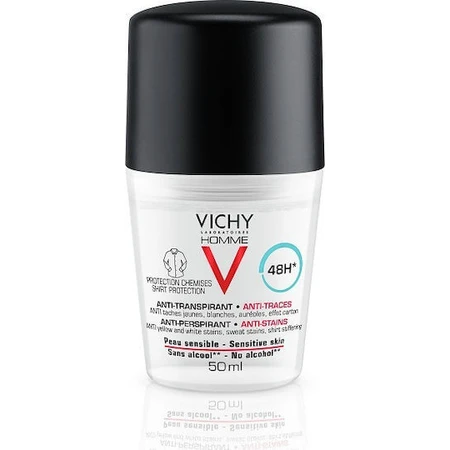 Vichy Homme Anti-Stains Roll-On contre les taches blanches et jaunes Déodorant 48h en Roll-On 50ml