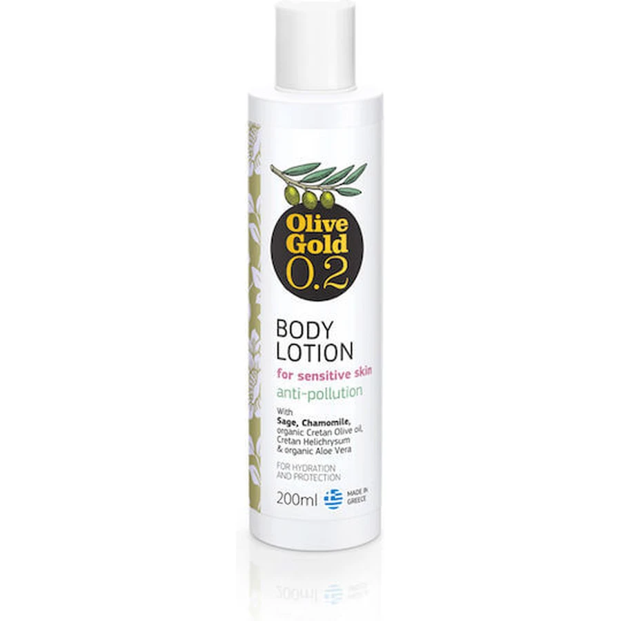 Olive Gold 0.2 Sage et Camomille Lotion hydratante pour le corps à l'acide hyaluronique pour les peaux sensibles 200ml