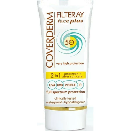 Coverderm Filteray Plus 2 in 1 Getinte Beige Zonnecrème Voor De Vette Huid Waterdichte Gezichtszonnecrème SPF50 Met Pigment 50ml