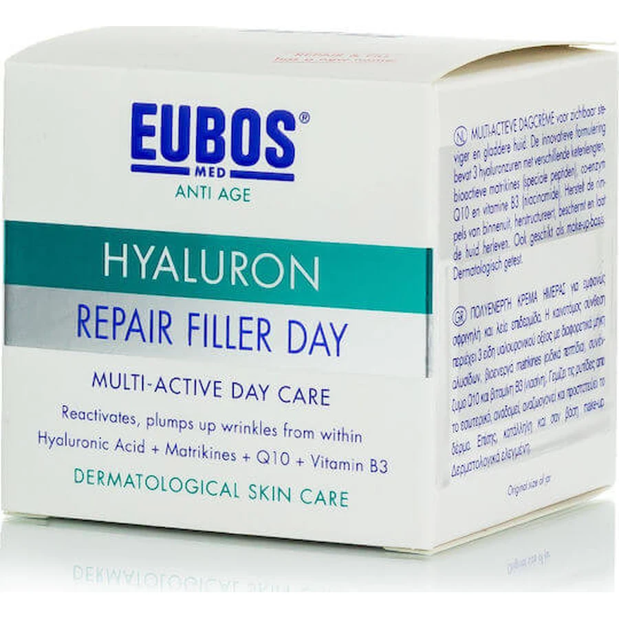 Eubos Hyaluron Repair Filler Moisturizing, Anti-Ageing and Toning Day Face Cream with Hyaluronic Acid and Peptides 50ml