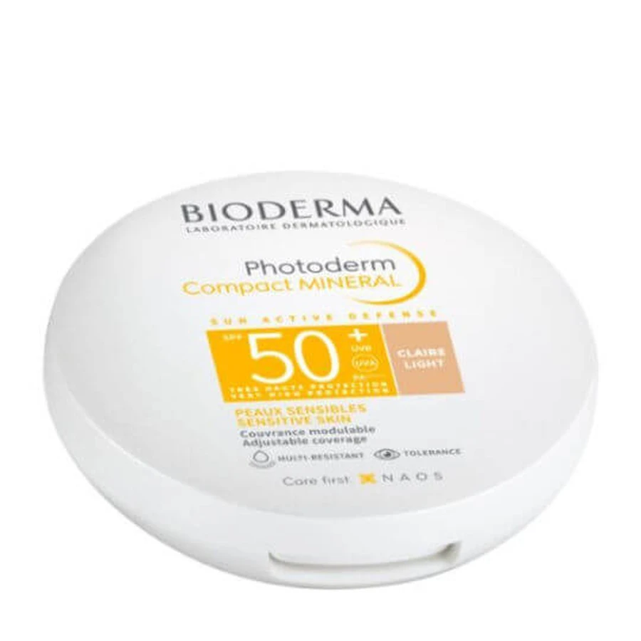 Bioderma Photoderm Photoderm Protector Solar Mineral Compacto Polvo Facial Mineral Resistente al Agua SPF50 con Pigmento Luz 10gr
