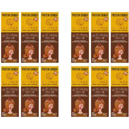 Nutree Barritas Crujientes con 32% Proteína y Sabor Caramelo Salado Choco Chip 12x60gr