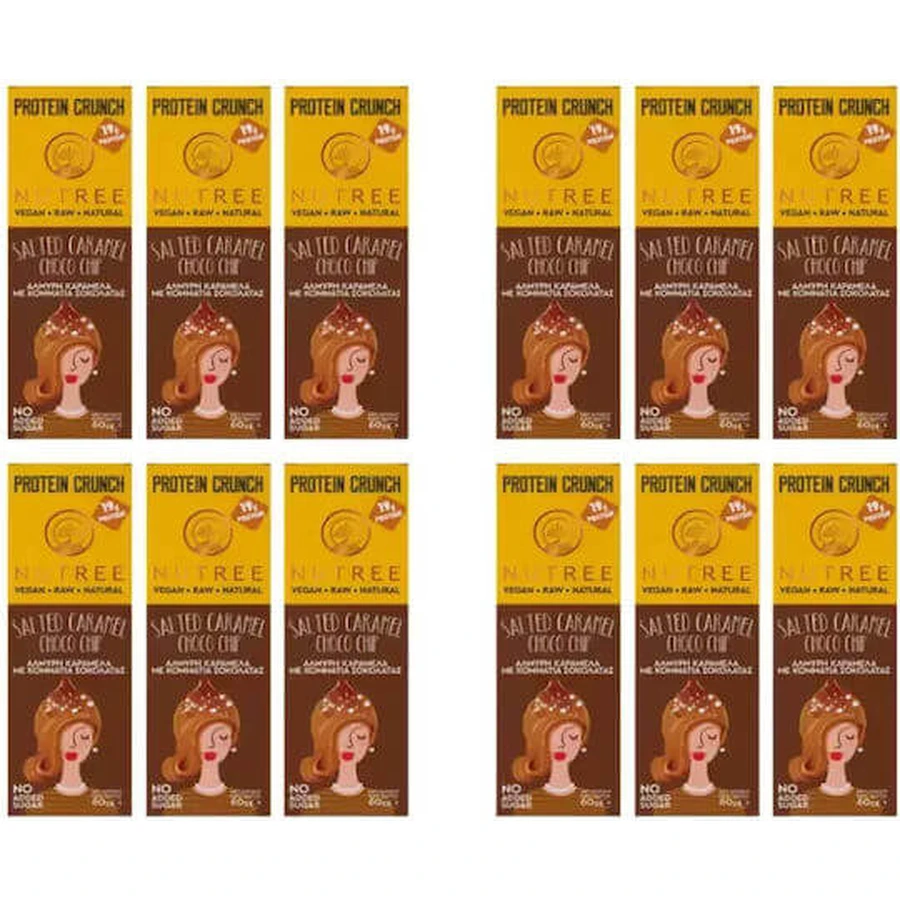 Nutree Barritas Crujientes con 32% Proteína y Sabor Caramelo Salado Choco Chip 12x60gr