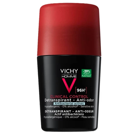 Homme Clinical Control 96h Roll-On Deodorant, for Men, 2x50 ml, Vichy