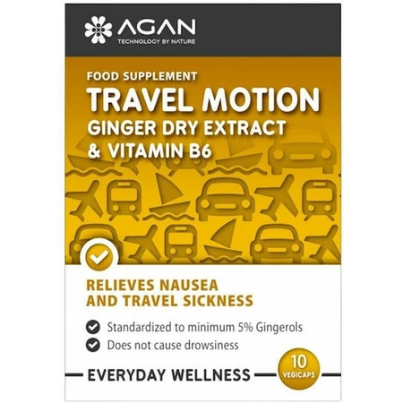 Agan Travel Motion Trockenextrakt aus Ingwer und Vitamin B6 gegen Übelkeit 10 Kräuterkapseln