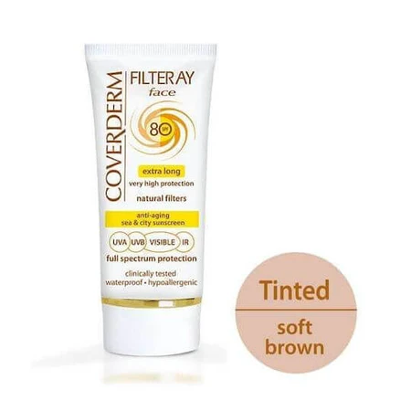 Coverderm Filteray Soft Brown Tinted Cream Coverderm Filteray Waterproof Sunscreen Cream For Face SPF80 With Pigment 50ml